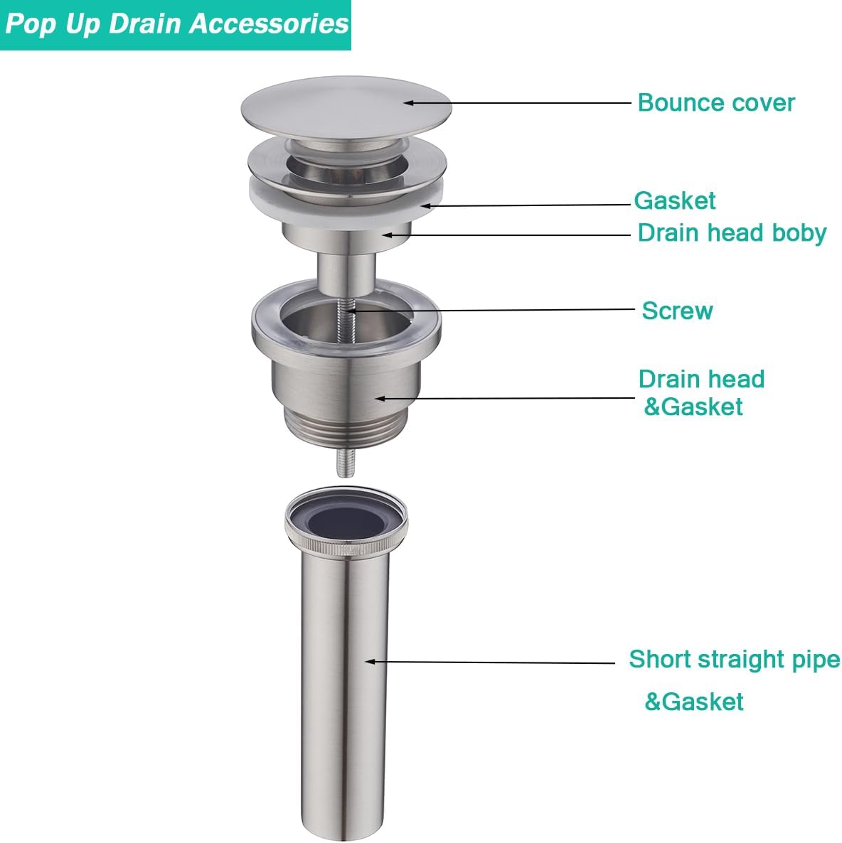 Bathroom Sink Drain With Overflow and Without Overflow Vessel Sink Lavatory Vanity Dual Use Pop Up Drain Stopper,All Metal Rustproof Brass and 304 Stainless Steel,Brushed Nickel
