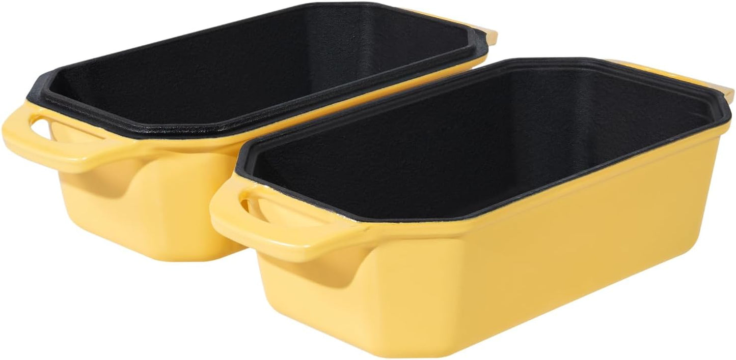 Bread Pan Cast Iron Loaf Pan with Lid Bread Loaf Pan 9x5 Inch Loaf Pan Enameled Cast Iron Sourdough Loaf Pan, Yellow