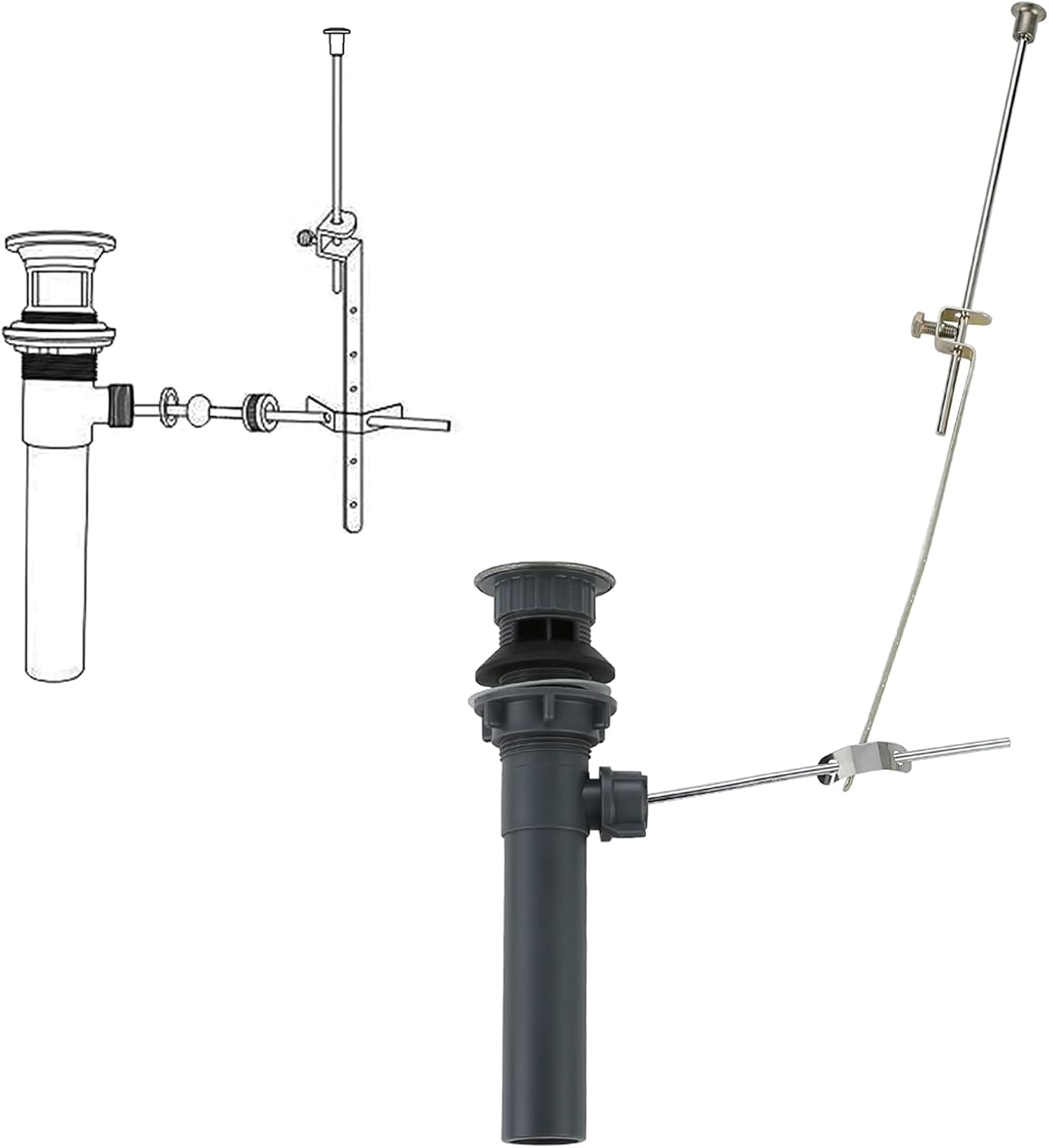 Bathroom Sink Drain with Lift Rod, Brushed Nickel Sink Drain with Overflow, ARCORA Drain Stopper for Vessel Sink