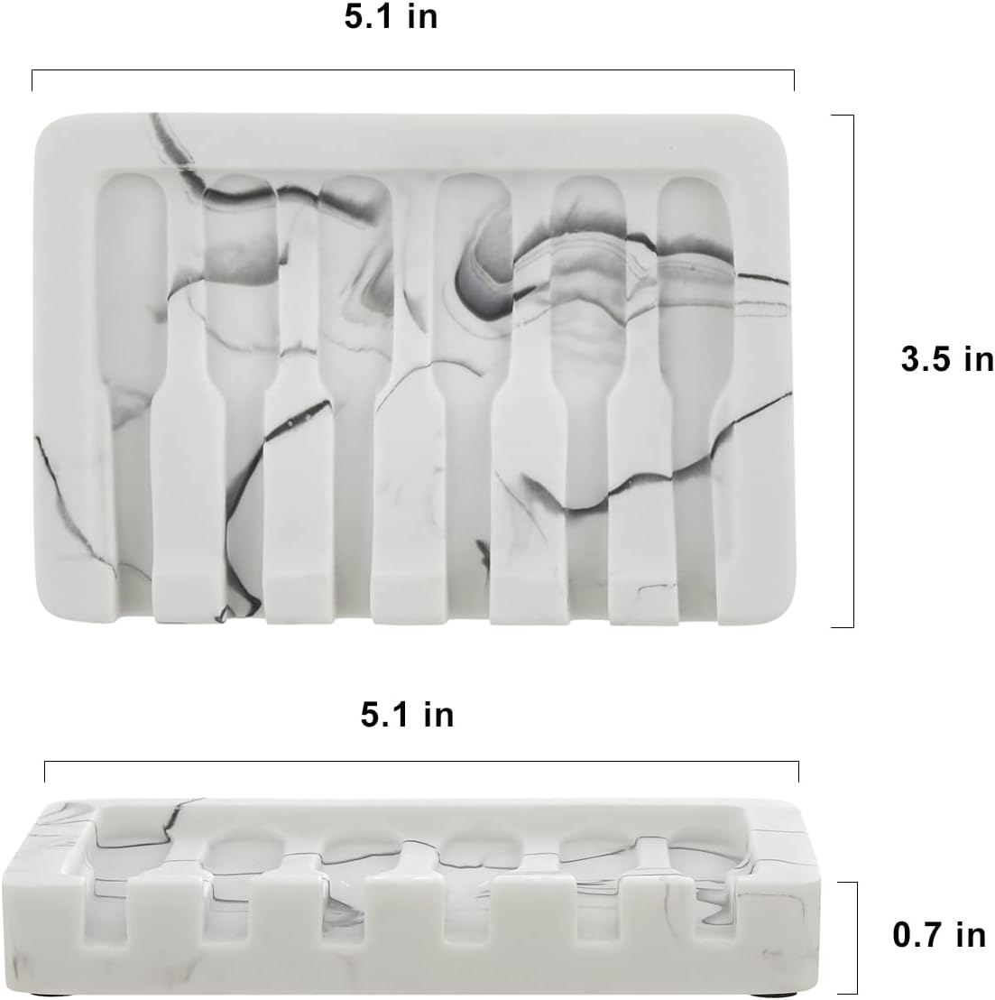 2PCS Self Draining Soap Dish - Marble Look Soap Holder Tray Savers Box Container Sponge Holder for Bathroom Shower Kitchen, White