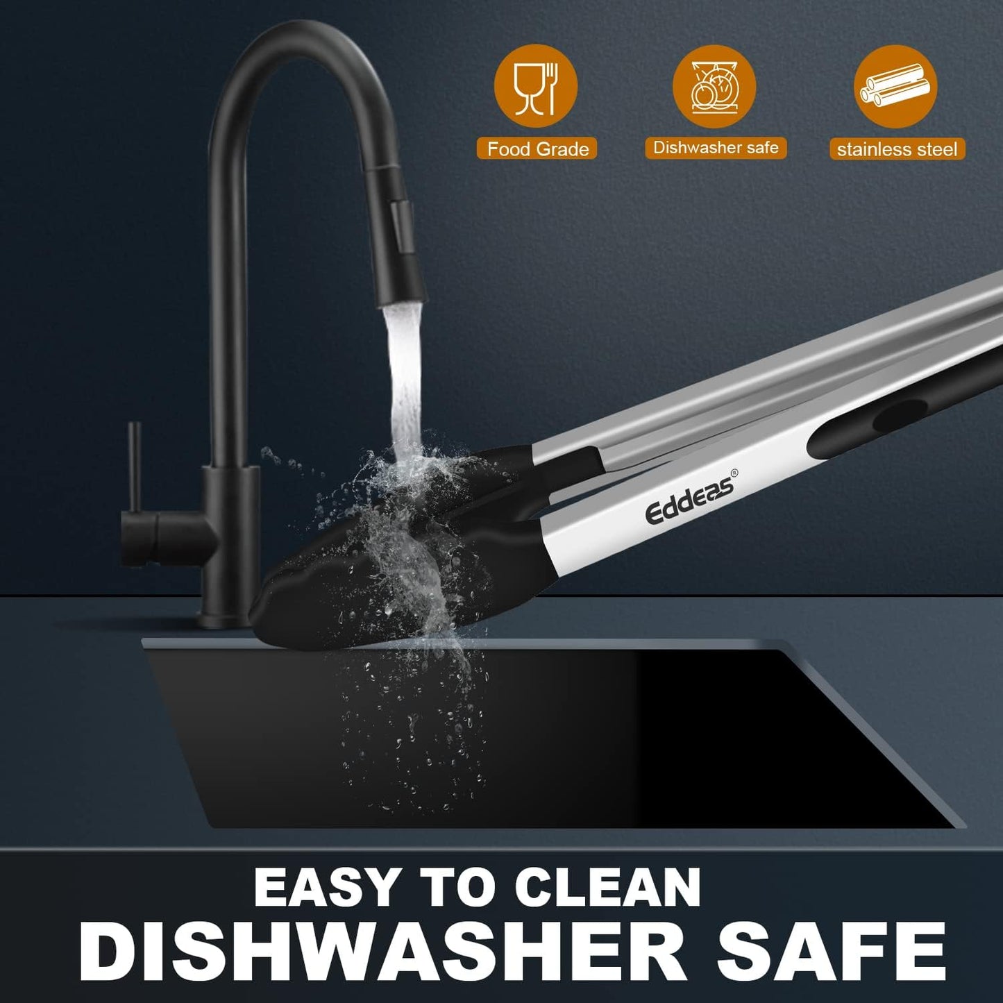 Kitchen Tongs with Silicone Tips, Tongs for Cooking Heat Resistant 600 Degrees Stainless Steel Locking Tong - 7" 9" & 12 inch Silicone Tong Non-Stick, Black Set of 3