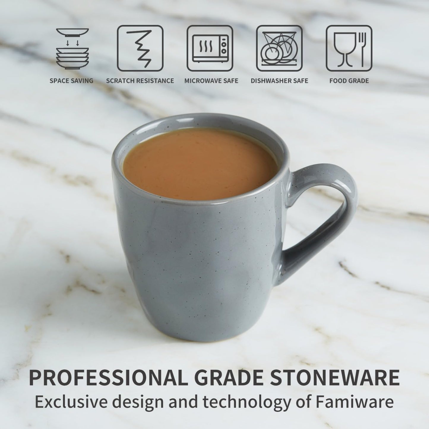 famiware Mars 4 Pieces Coffee Mug, 14 oz Tea Mug, Catering Mugs with Handle for Coffee, Tea, Cocoa, Milk, Multi-color