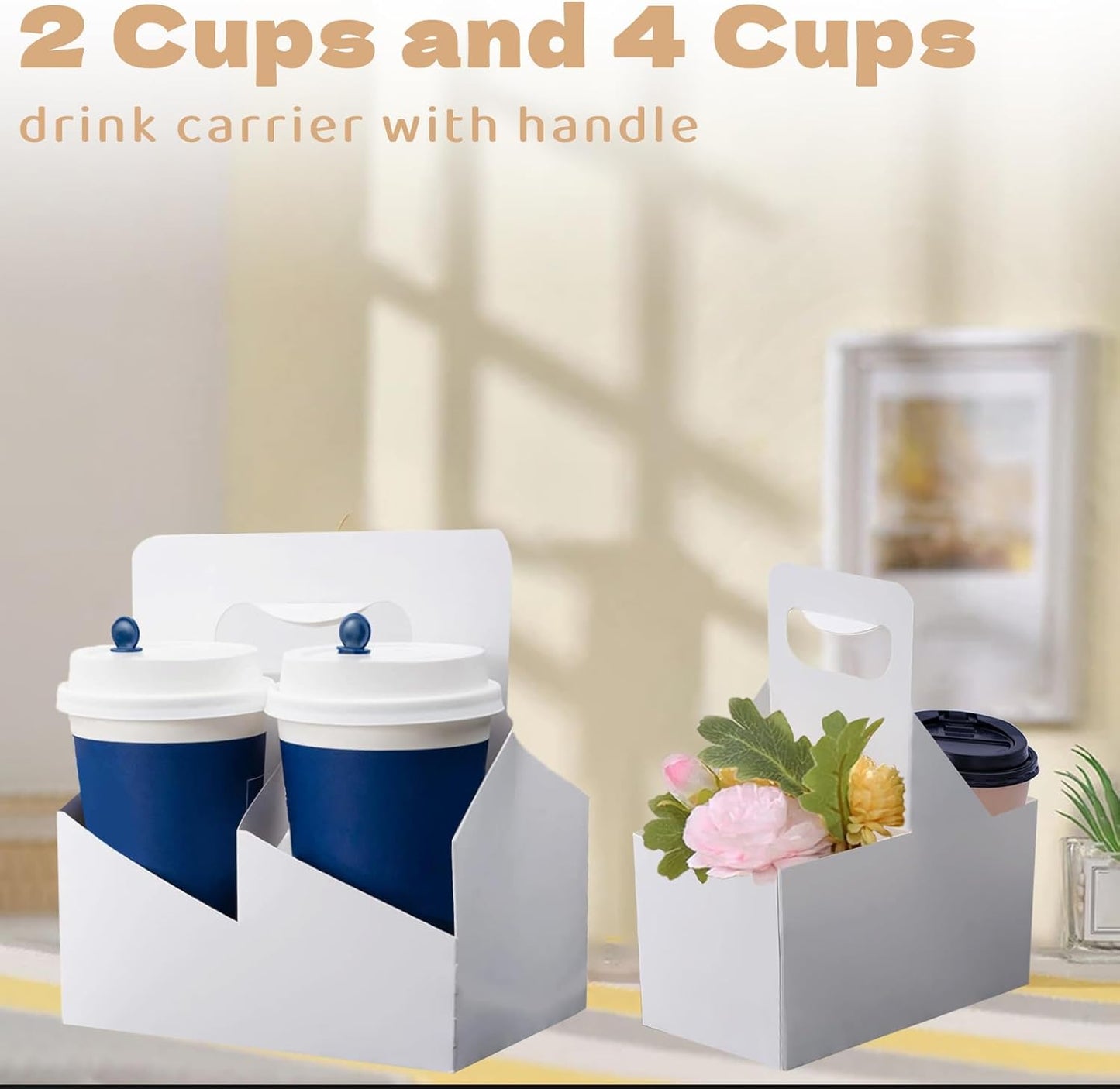Kraft Paperboard 2-Cup Drink Carrier with Handle, 12-32 oz Coffee Cup Holder, Takeout Beverage Delivery, 30-Pack(Without Cups)
