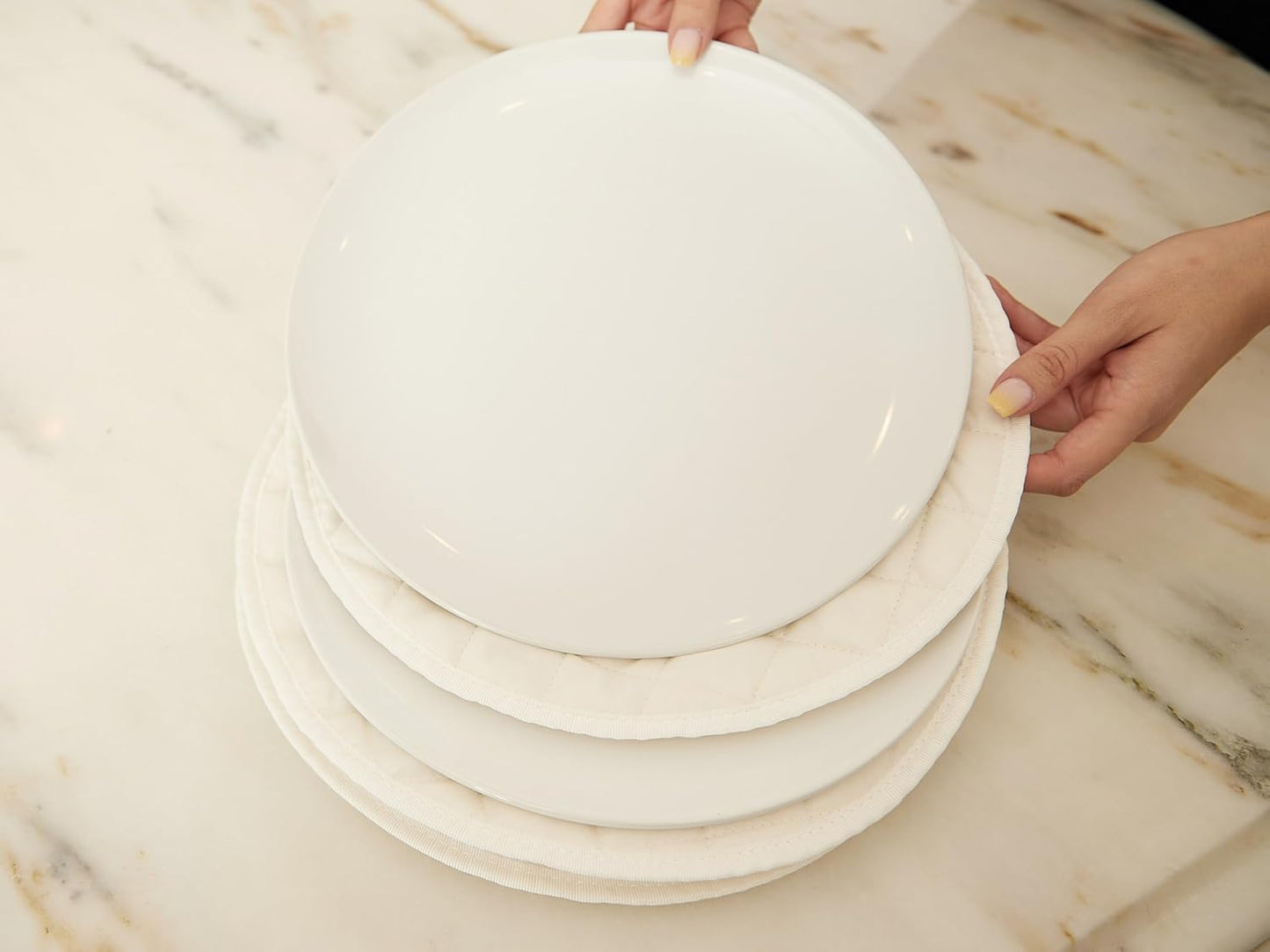 Covermates Keepsakes - Dish Storage Set - Padded Protection - ID Window - Stain Resistant - Machine Washable - China Storage, Cream