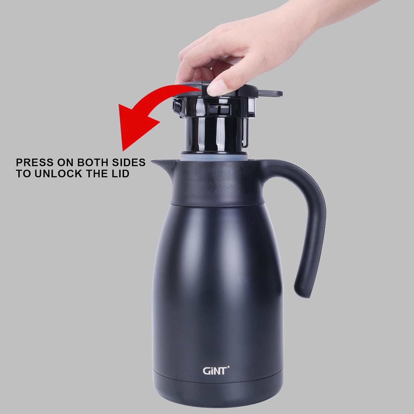 GiNT 2.2L / 74Oz Thermal Coffee Carafe, Insulated Stainless Steel Coffee Carafes for Keeping Hot/Double Walled Vacuum Thermal Carafe (Black)