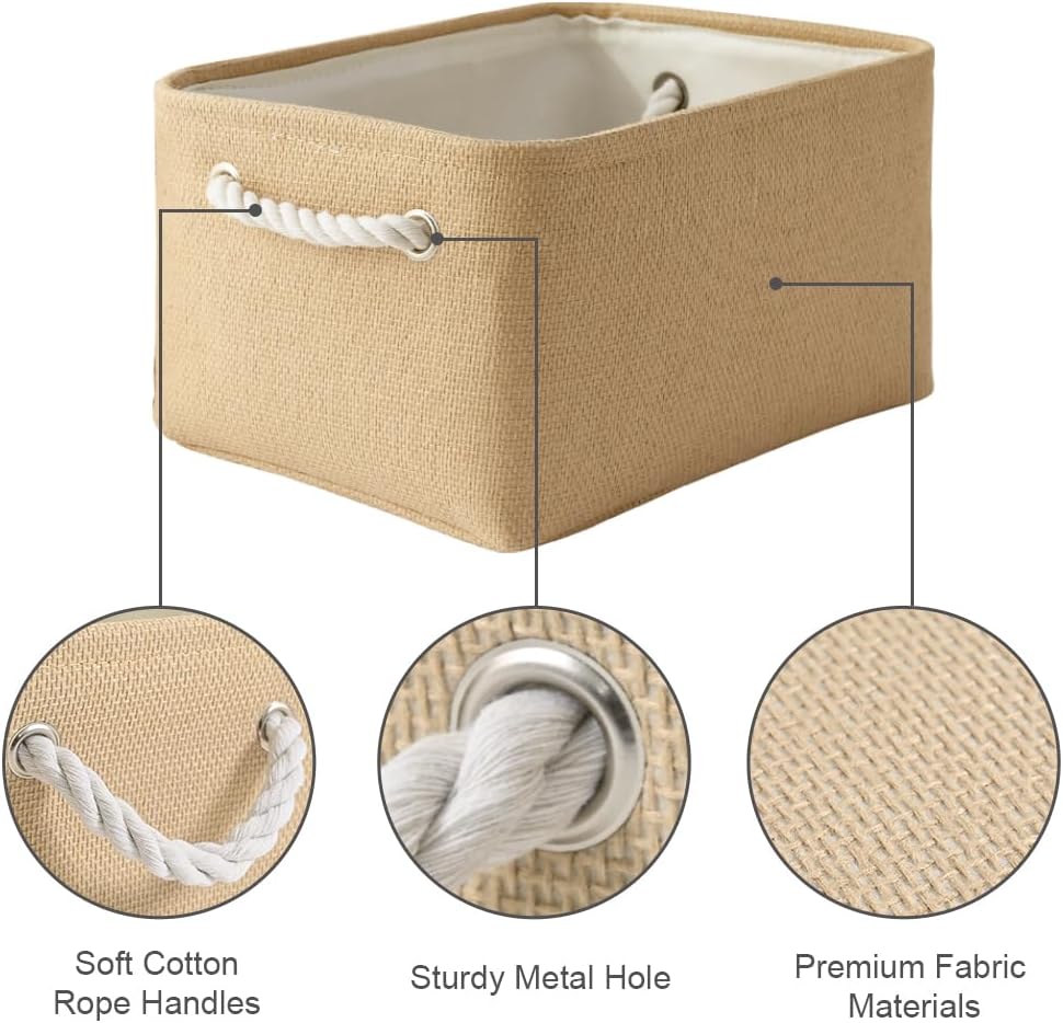 Organization and Storage Basket for Gifts Empty - 16x12x8 inch Large 4 Pack Fabric Storage Cube Collapsible Baskets for Shelves with Handles, Storage Box for Cloth Books Laundry Canvas(Beige)