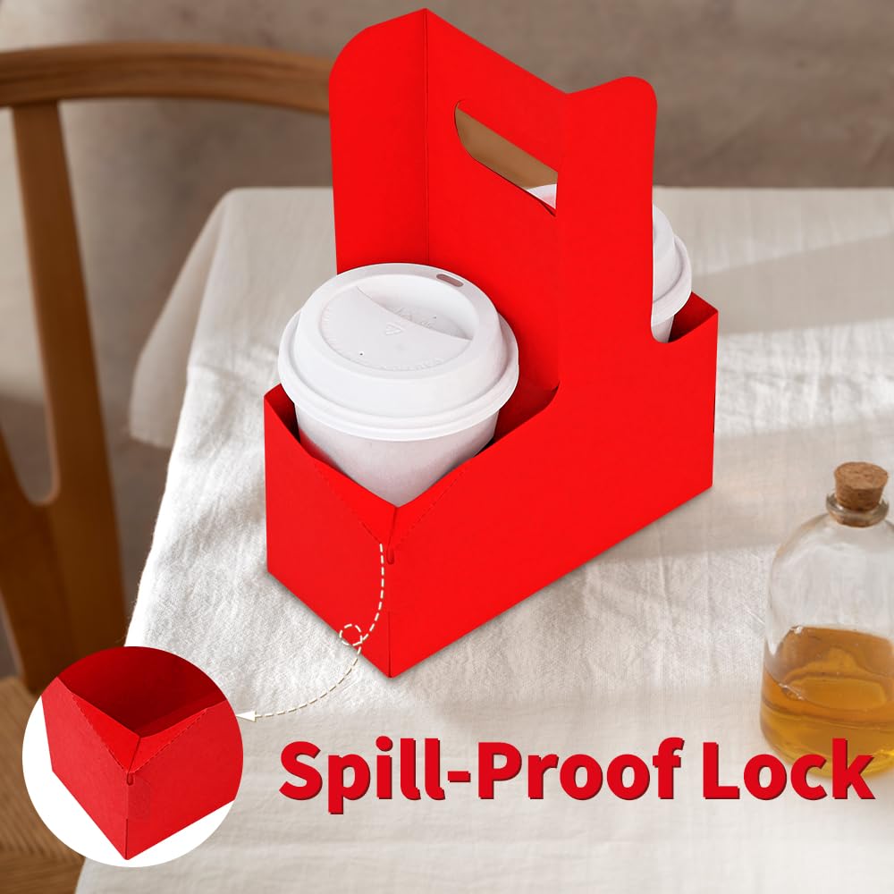 Bodaon 2 Cup Drink Carrier with Handle, 15 Pcs Cardboard Cup Holders, Disposable Drink Carriers for Delivery, Kraft Paper Coffee Cup Holder to Go, Take Out Cup Carriers for Hot/Cold Drinks