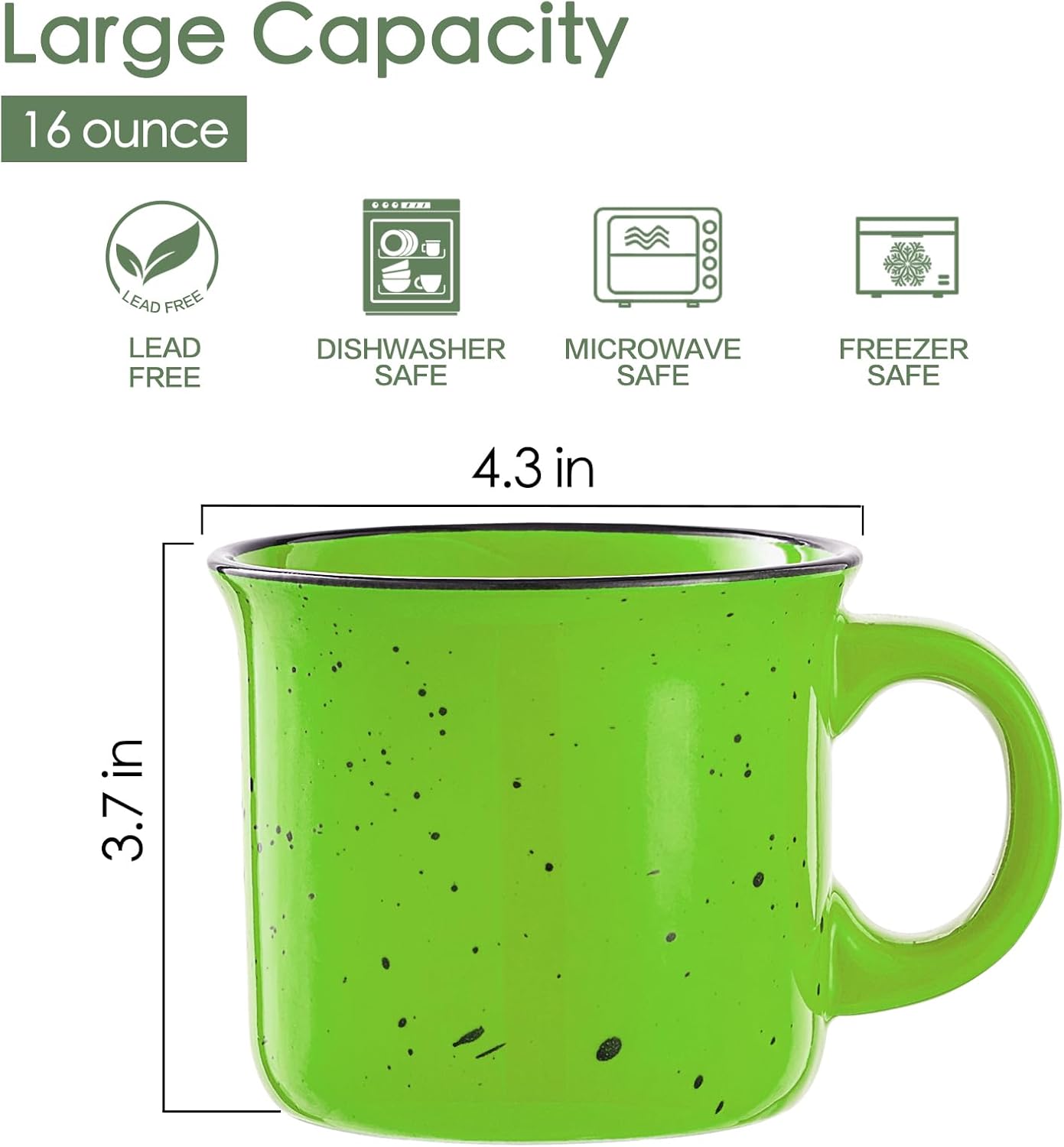 bestone Coffee Mugs Set of 4,16 oz Large Coffee Mugs, Ceramic Mugs with Handles,Salad,Noodles etc Coffee Mugs, Cups for Coffee Cereal Latte ,Microwave & Dishwasher safe,Green