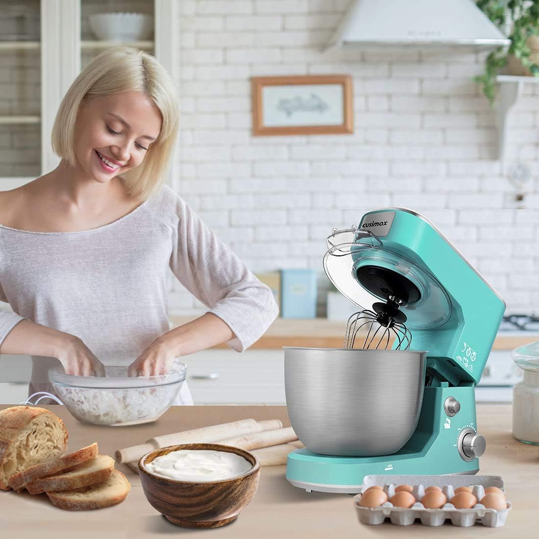 CUSIMAX Stand Mixer, 5-QT Stainless Steel Bowl Food Mixer, Tilt-Head Kitchen Electric Mixer with Dough Hook, Mixing Beater and Whisk, Splash Guard, Green