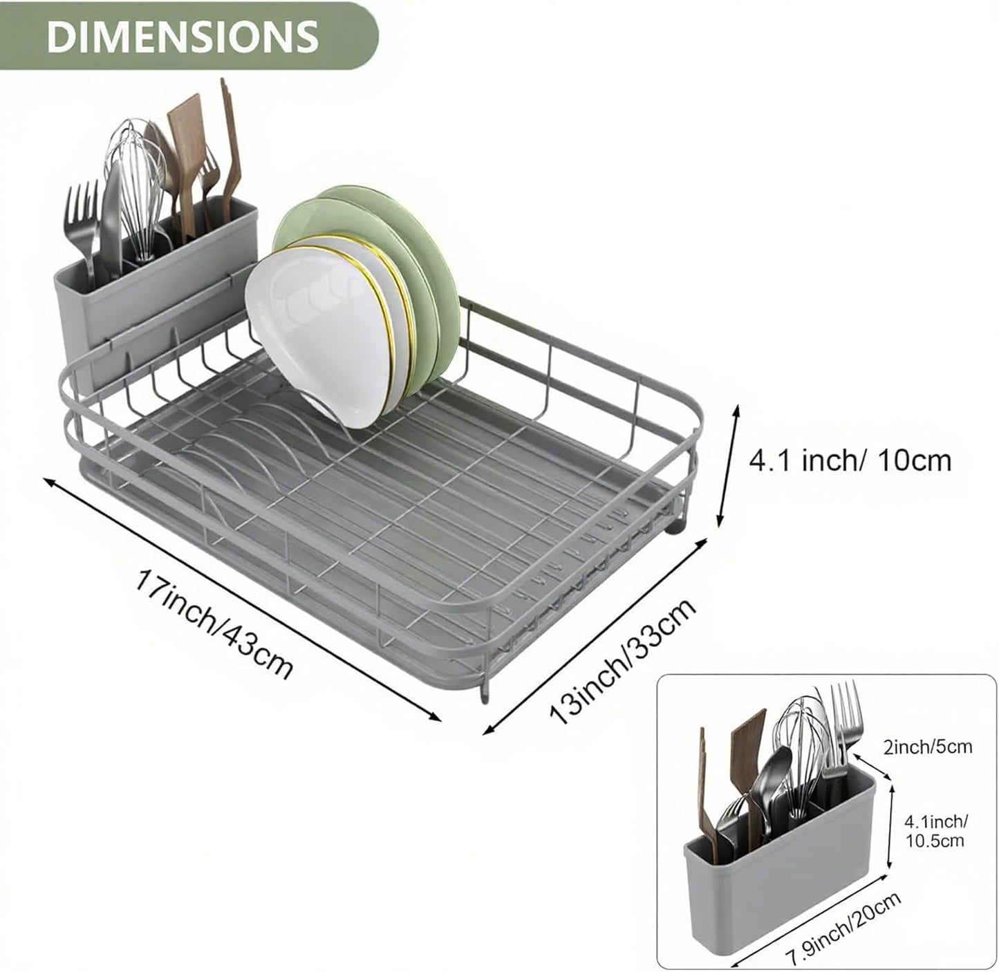 Dish Drying Rack Stainless Steel Drying Racks for Kitchen Counter Large Capacity Storage Racks with Drainboard Curlery Holder Gray
