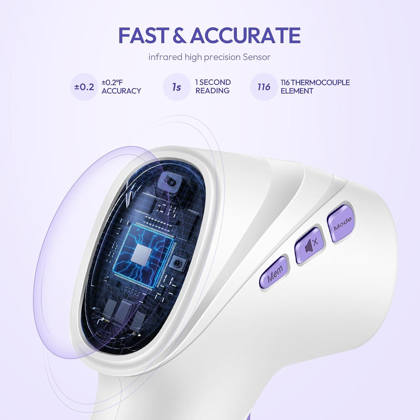 Forehead Thermometer for Adults, Kids & Babies, No-Touch Digital Thermometer with LCD Backlight Display, Fever Alarm and 1s Instant Reading - Purple