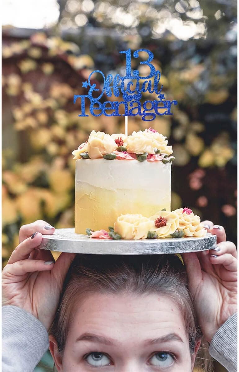 Glittery 13 Ofiicial Teenager Cake Topper with Star Boys and Girls 13th Birthday Party Supplies,Thirteen Years Old Birthday Party Decorations Royal Blue
