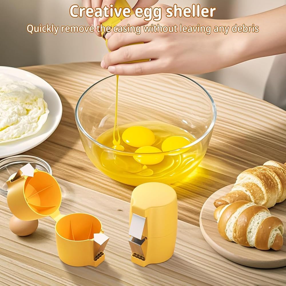 Egg Shell Opener Remover, Eggs Peeler Separator for Boiled and Raw Eggs, Stainless Steel Eggshell Cutter Kitchen Tools for Cooking and Breakfast Prep (Yellow, 3 Pcs)