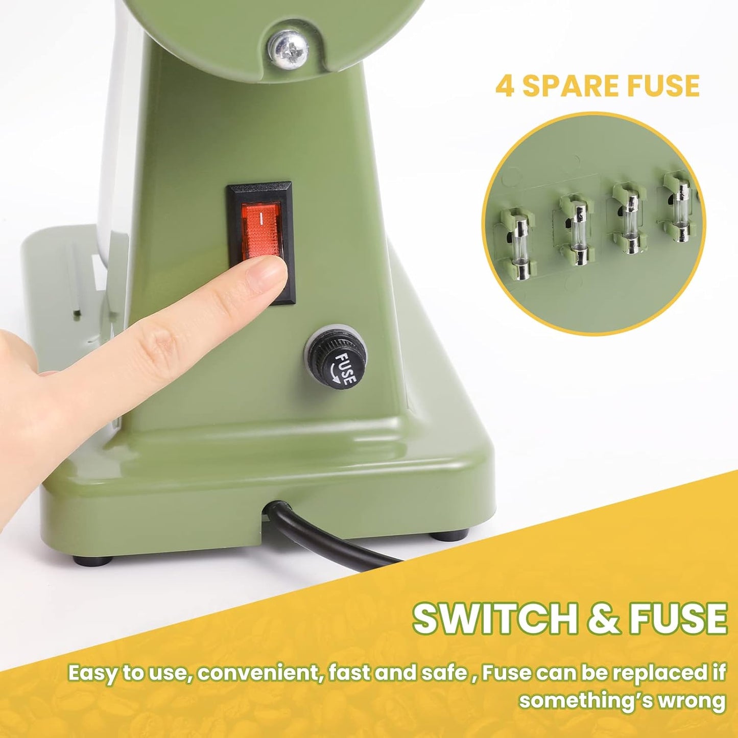 Electric Coffee Grinder Burr Espresso Coffee Bean Grinder Small Automatic Stainless Steel Coffee Mill With Brush, Pea Green