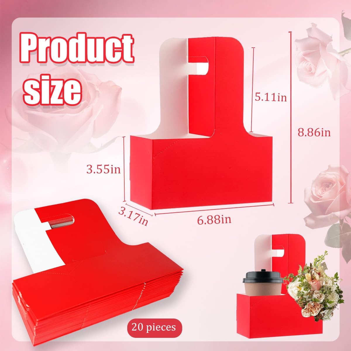 Cup Holder with Handle Disposable Drink Carrier Coffee Beverage Holders Red