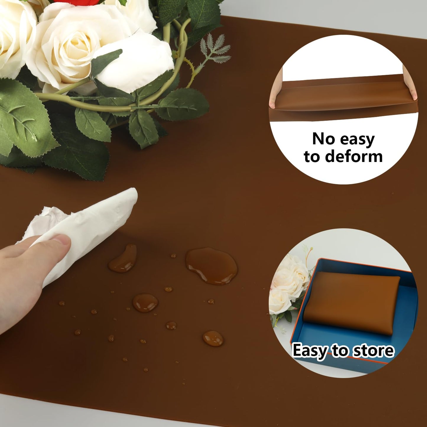 Extra Large Silicone Mat, Kitchen Counter Mat Placemats for Kids Silicone Mats for Countertop, Nonstick Silicone Table Mat for Baking Pastry Crafts Heat-Resistant Silicone Pad, 27.6'' x 19.7'', Coffee