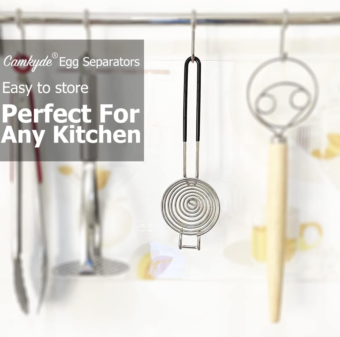 CAMKYDE Egg Separator Food Grade Stainless Steel Egg Yolk White Separation Tool, Set of 2 (Black)