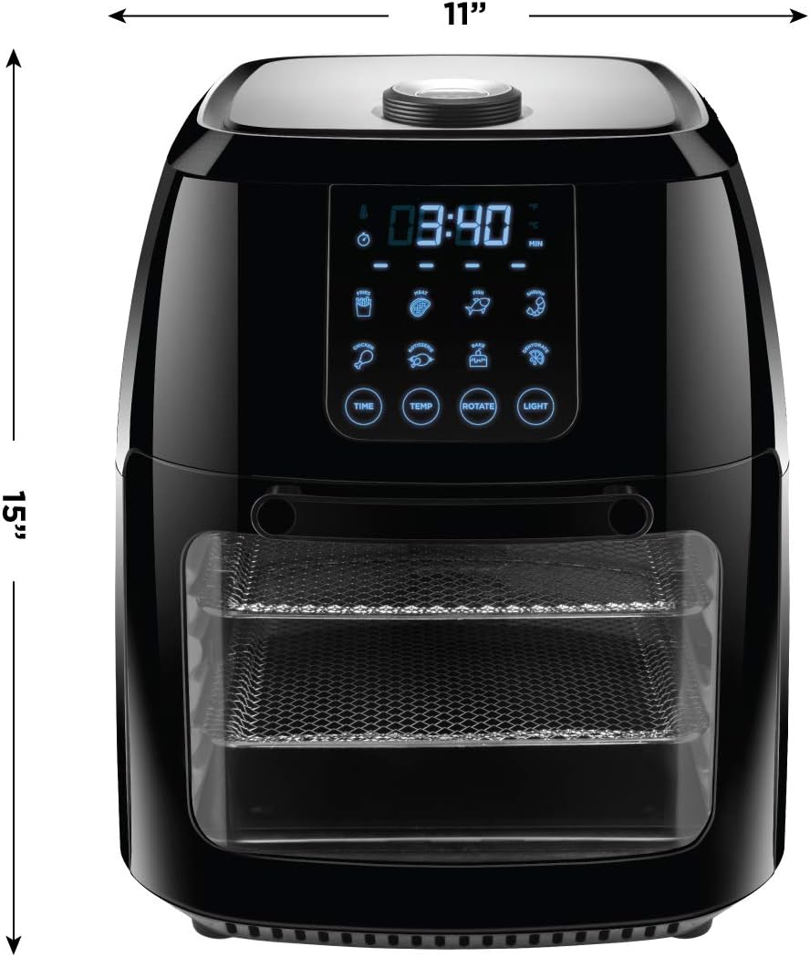 Chefman Compact 6.3-Qt 4-In-1 Digital Air Fryer+, Rotisserie, Dehydrator, Convection Oven, XL Family Size, 8 Touch Screen Presets, BPA-Free, Auto Shutoff, Accessories Included, Black