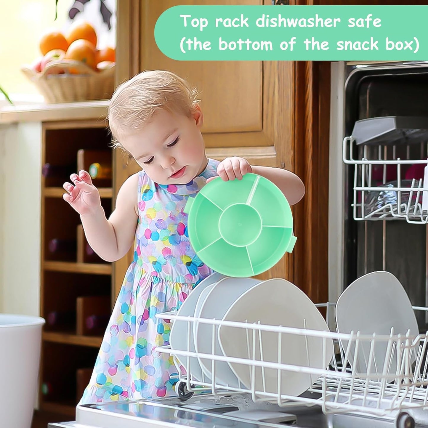 Kids Snack Spinner – Reusable Snack Container with 5 Compartments & Lid, BPA/PVC-Free, Dishwasher Safe, Perfect for Travel, School Lunches & On-the-Go Snacking, Green