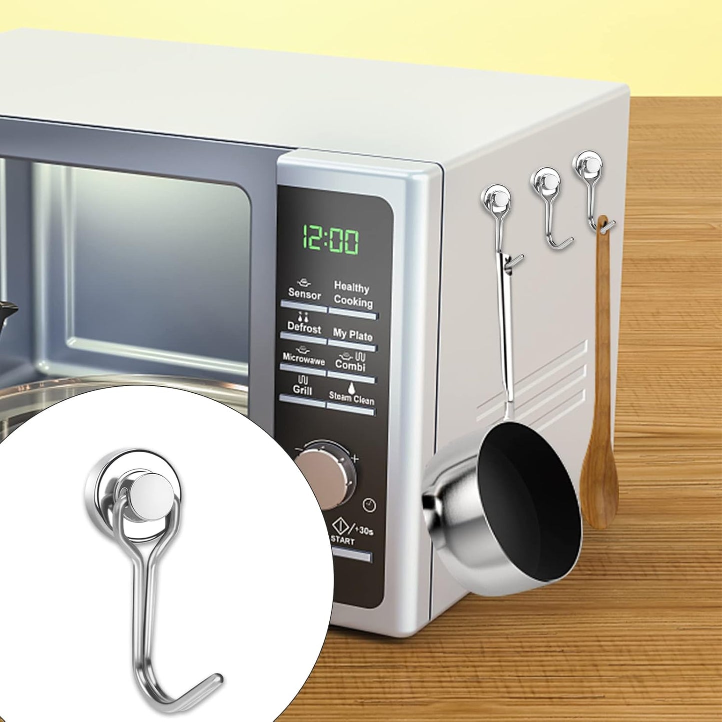 E BAVITE Swivel Swing Magnetic Hooks, Strong Neodymium Rare Earth Magnet Hook Perfect for Refrigerator and Other Magnets Surfaces, Pack of 3,Silver