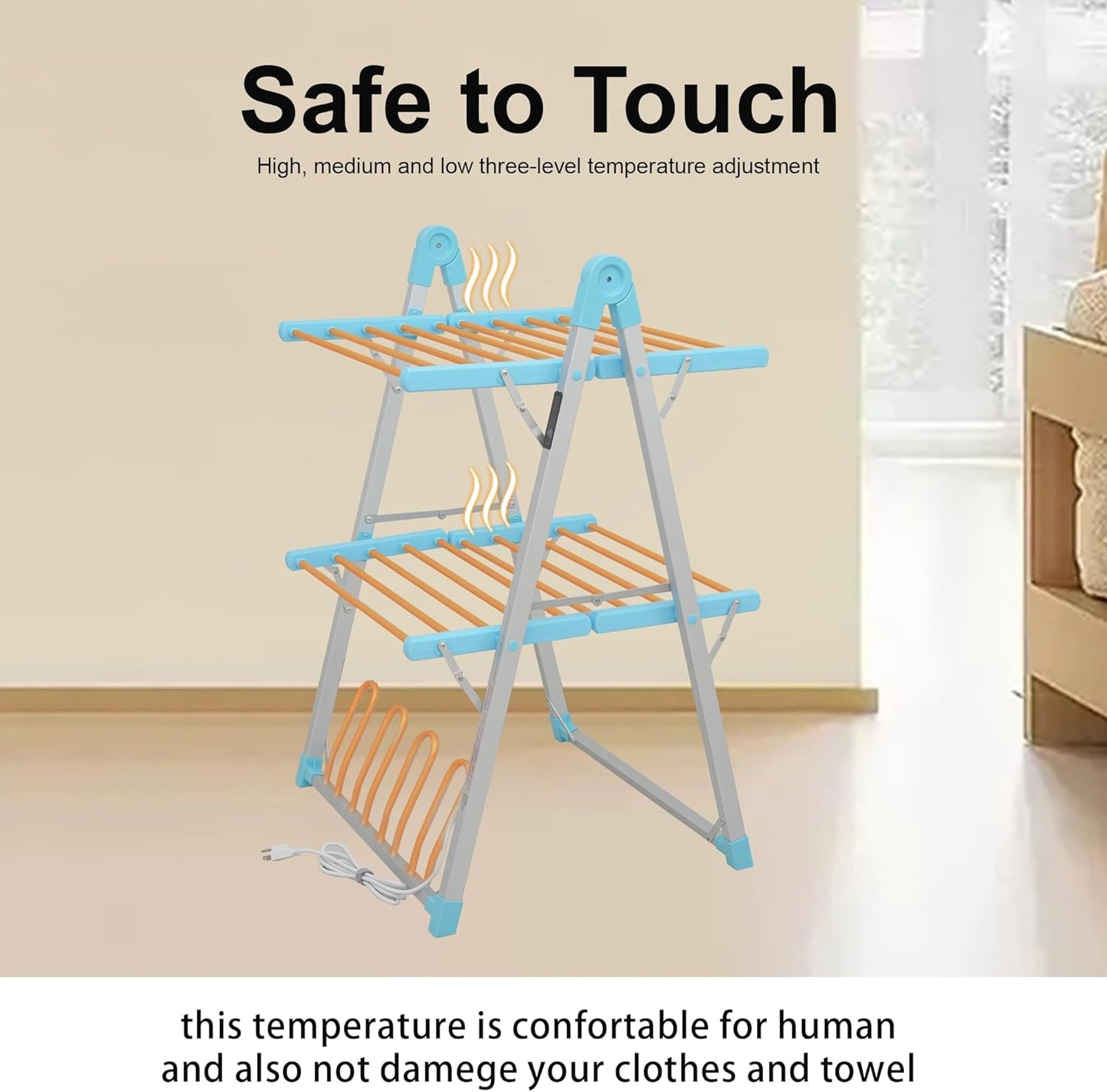 Electric Heated Clothes Drying Rack,Foldable Heated Garment Dryer with Timer Shut-Off Laundry Rack for Clothes Shoes Socks,Aluminum Alloy,Blue,Plug & Play,(39.37x25.98x23.82in)