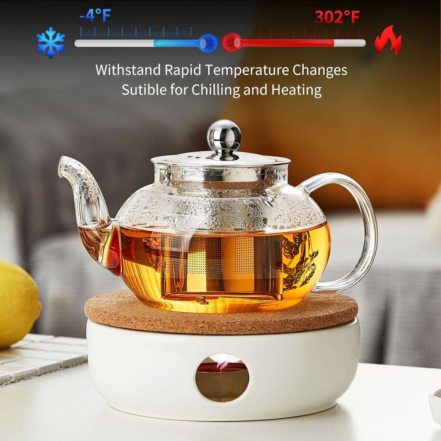 Glass Teapot with Removable Infuser, 27 oz/800ml Glass Tea Pot Small Borosilicate Glass Tea Steeper Kettle with Loose Leaf Tea Strainer For Flower Blooming Tea, ClearTea Maker Pitcher