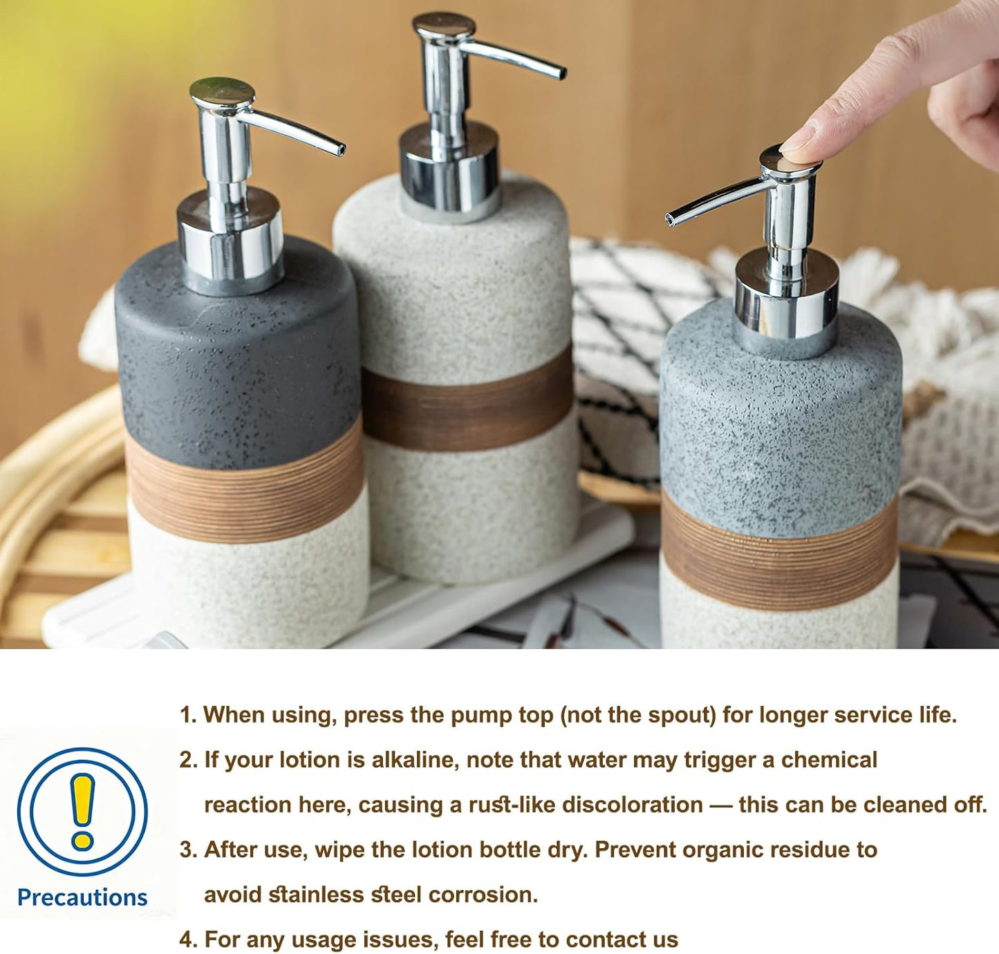 Ceramic Dish Soap Dispensers Set(2 Pack), Hand, Dish, Shower Soap Dispenser for Kitchen Sink & Bathroom, Includes Stainless Steel Pump, Silicone Funnel & Diatomaceous Holder, Black