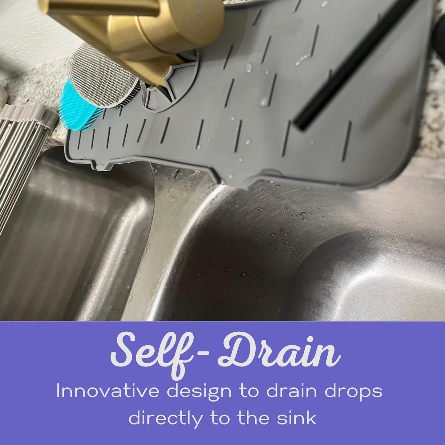 Faucet Mat for Sink - Silicone Scrubber Dish Set, Splash Guard, Food Grade BPA Free Kitchen Scrubber