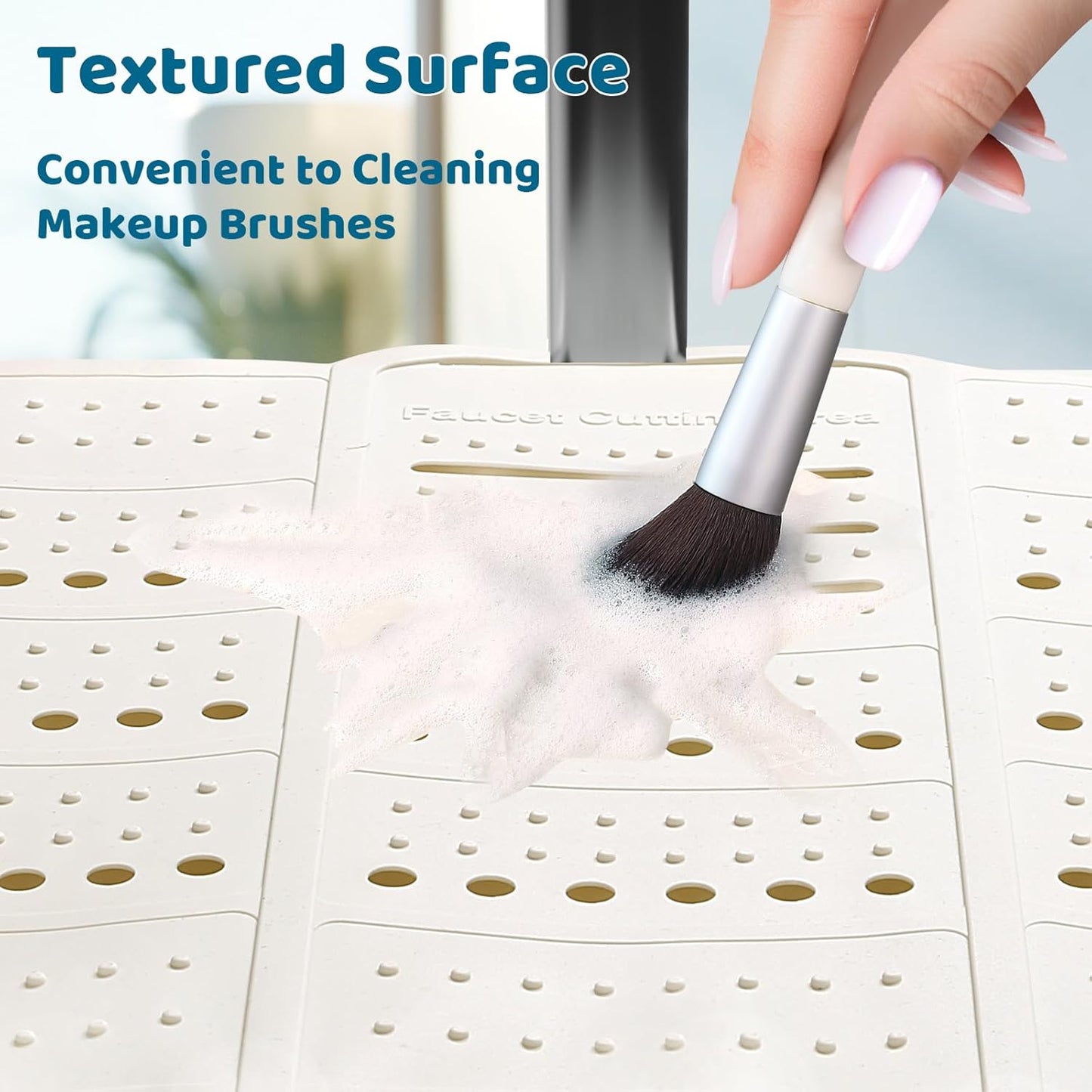 Bathroom Sink Cover for Counter Space, Sink Mat Foldable Sink Cover, Silicone Makeup Organizer Mat Space Saver, Small Bathroom & Rv Camper Travel Must Haves Accessories - Large, Pearl