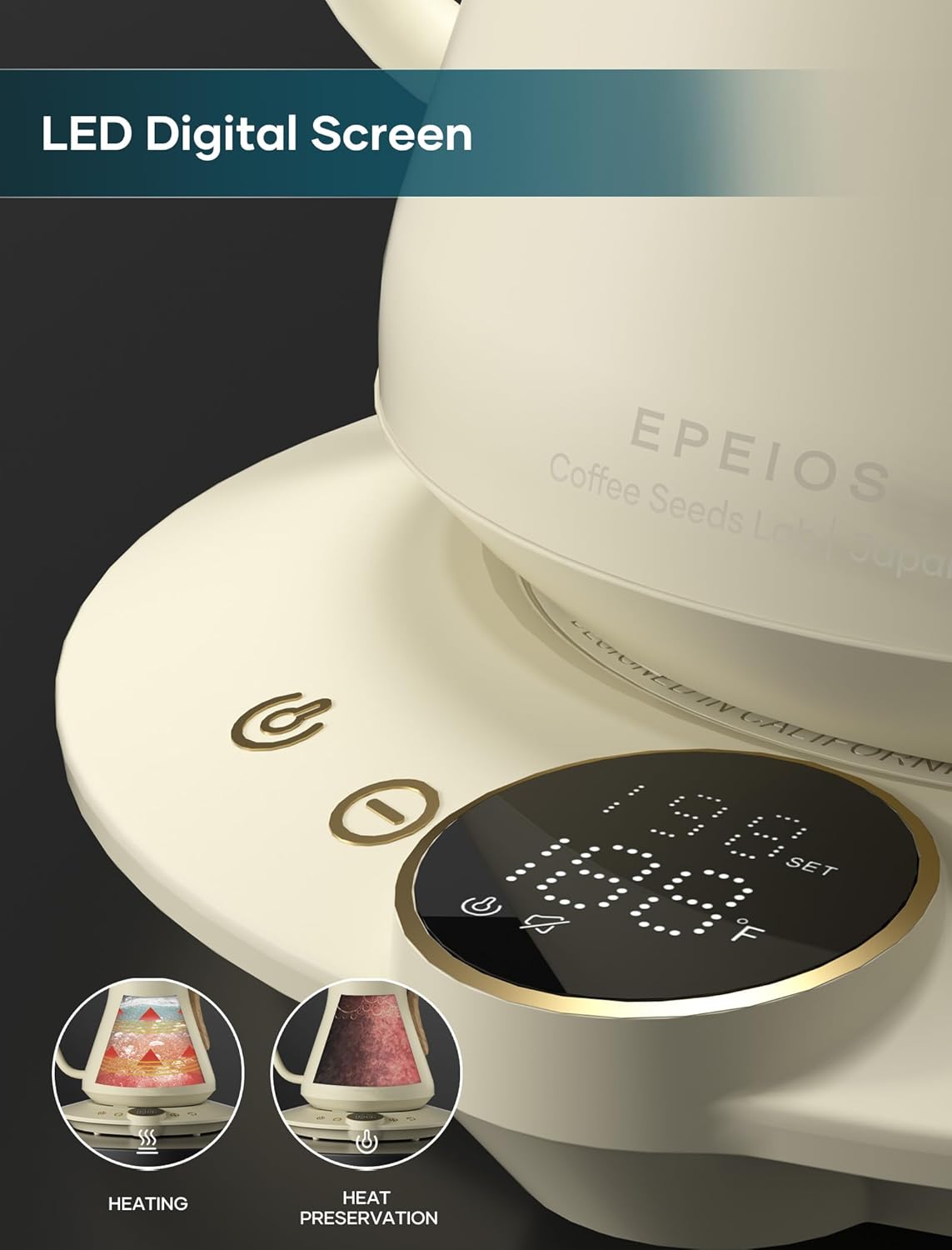 Electric Kettles, INTASTING Gooseneck Electric Kettle, ±1℉ Temperature Control, Stainless Steel Inner, Quick Heating, for Pour Over Coffee, Brew Tea, Boil Hot Water, 1500W/0.9L (Morandi White)