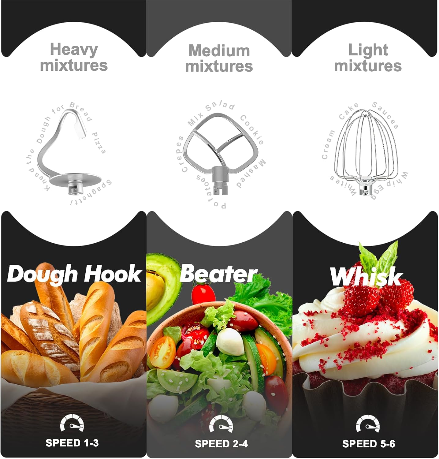 Kitchen in the box Stand Mixer, 6.5QT 660W Electric Kitchen Mixer, 6-Speed Tilt-Head Food Mixer with Dough Hook, Wire Whip, Beater, Dishwasher Safe (Black)