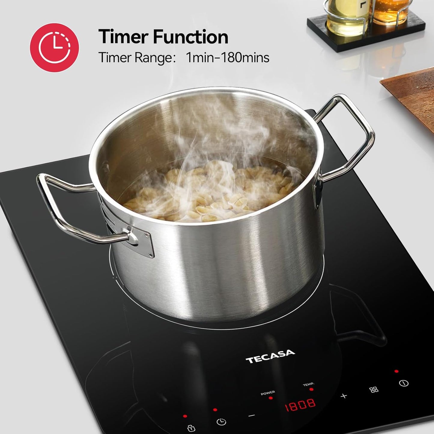 Built-in Induction Cooktop, TECASA 1800W Induction Hob Sensor Touch with 9 Power Levels, 120V Plug-in Single Stove Top Burner with Kids Lock & Timer for Apartment