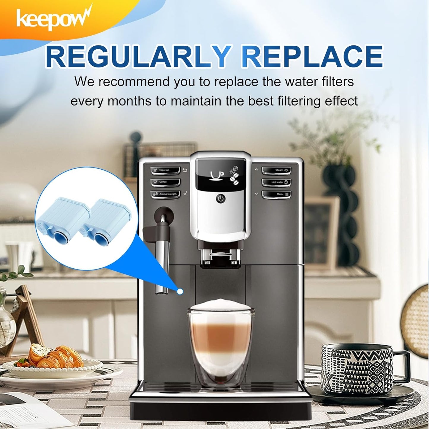KEEPOW CA6903 Coffee Water Filter Compatible with Philips AquaClean, Aqua Clean Dedicated Anti-Lime Calc and Water Filter for Super-Automatic Espresso Machine, 2 Pack