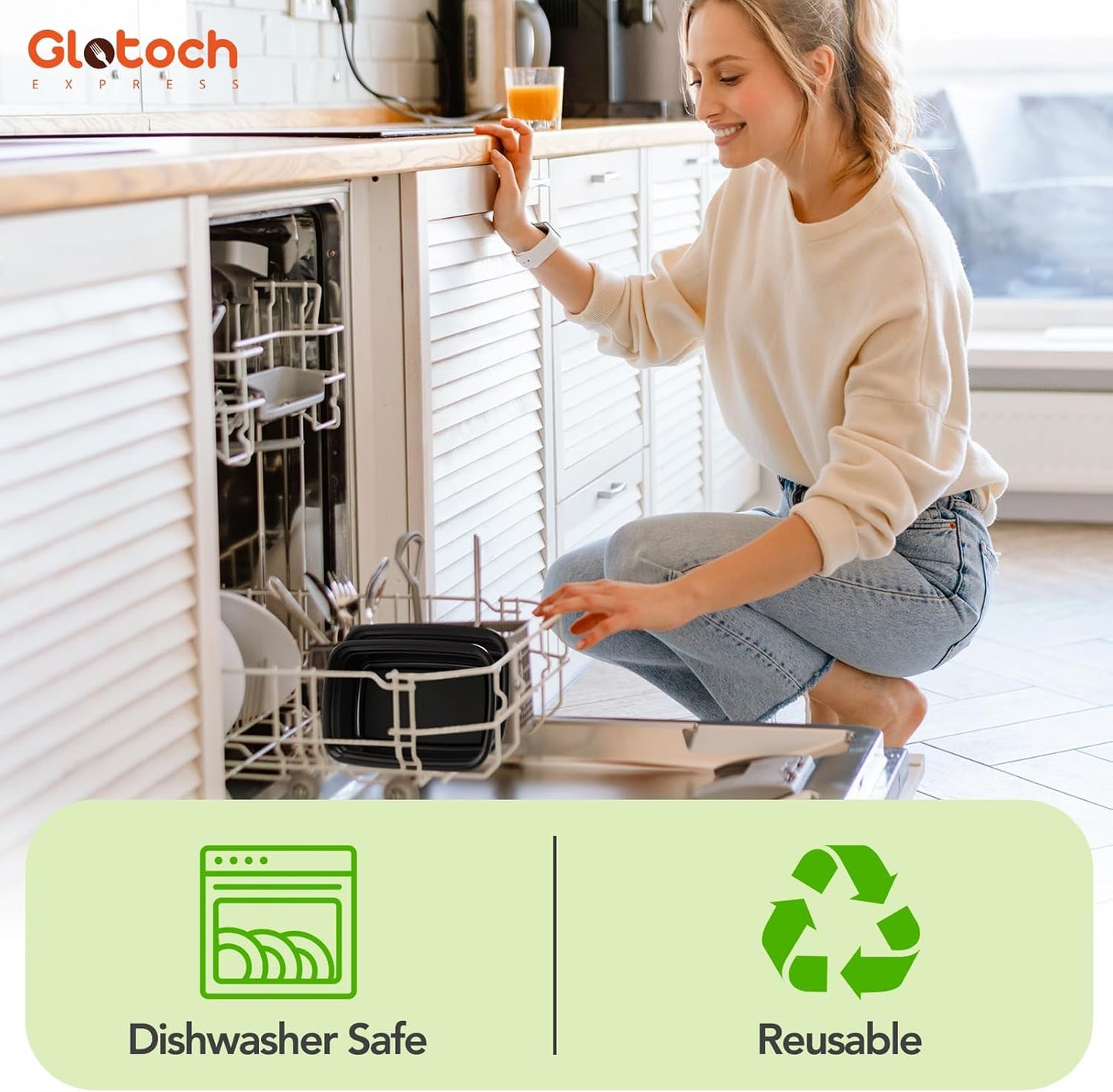 Glotoch 28oz Meal Prep Containers, 10 Pack (20-Piece) Reusable Food Storage Containers with Lids Microwave, Freezer, Dishwasher Safe - Leakproof & BPA Free Durable Plastic Lunch Box To Go Take Out