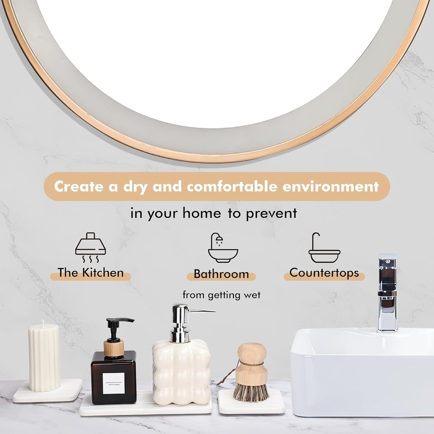 evory Set of 4 Water Absorbent Diatomite Tray, Kitchen Soap,Diatomaceous Earth Bathroom Soap Dishes,Sponge Holder for Kitchen Sink, Water Absorbing Stone for Sink Bathtub Vanity