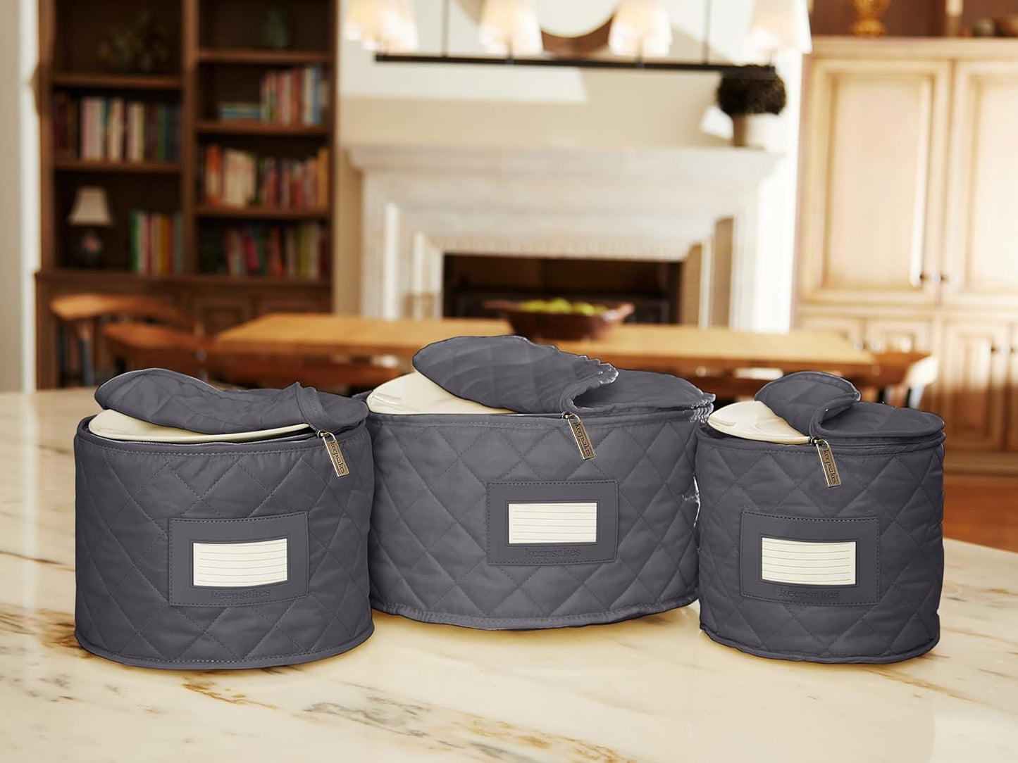 Covermates Keepsakes - Dish Storage Set - Padded Protection - ID Window - Stain Resistant - Machine Washable - China Storage, Slate