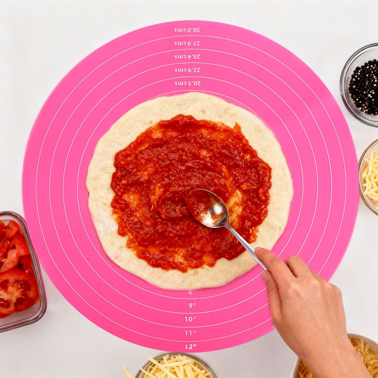 2pcs 30cm/12in Silicone Cake Mats, Round Cake Measurement Mat Non-Stick & Reusable Baking Pads for Making Cakes Macarons Pastry Cookies