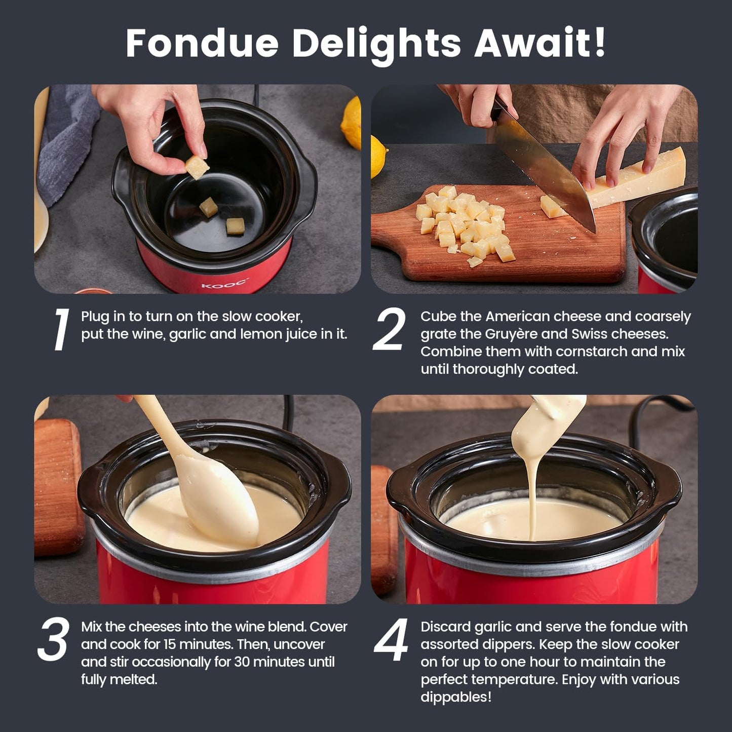 KOOC Small Slow Cooker, 0.65 Quart, Free Liners Included, Upgraded Ceramic Pot, Nutrient Loss Reduction, Sauces, Stews & Dips, Stainless Steel, Red, Round