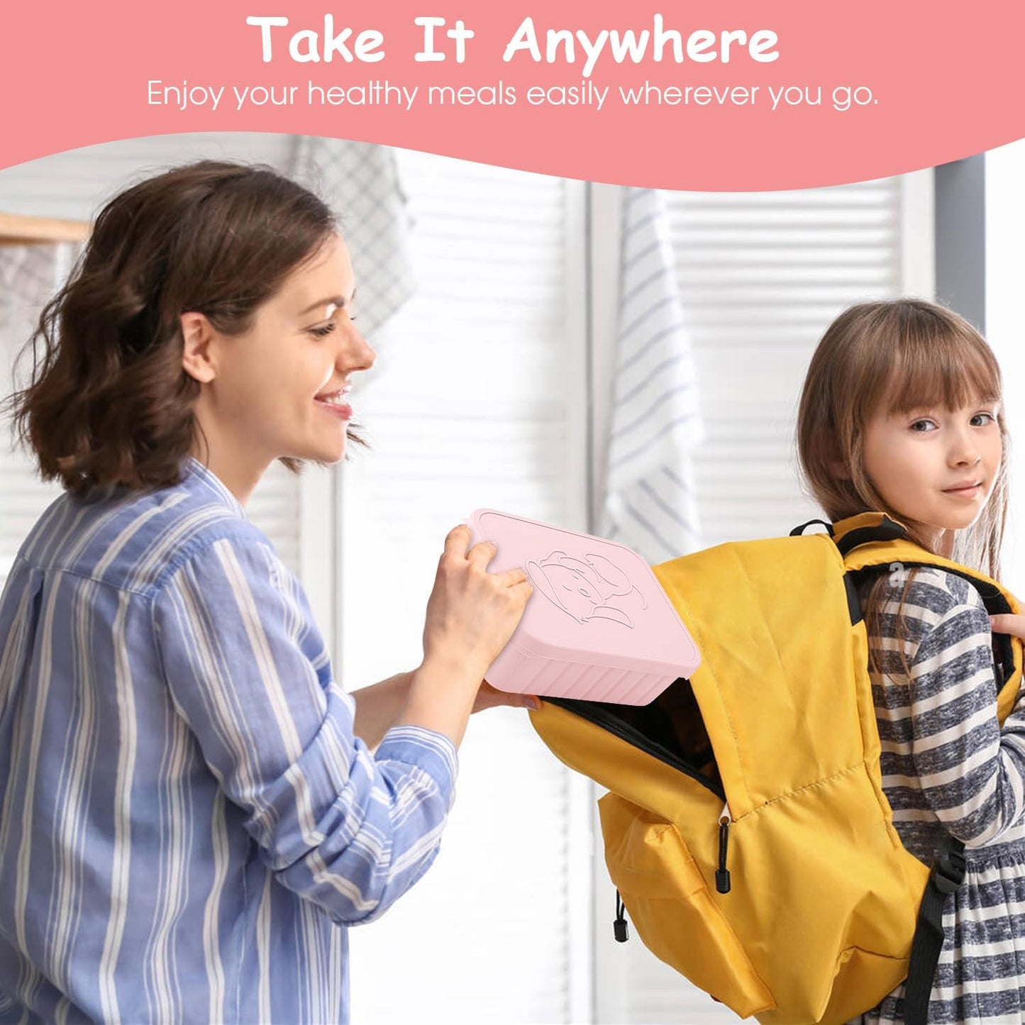 Bento Lunch Box for Kids-Reusable Silicone Kids Bento Box Lunch Container Leakproof Lunchbox Meal Prep Food Storage Containers with 3 Removable Compartments–Dishwasher Safe/BPA Free/Portion Control