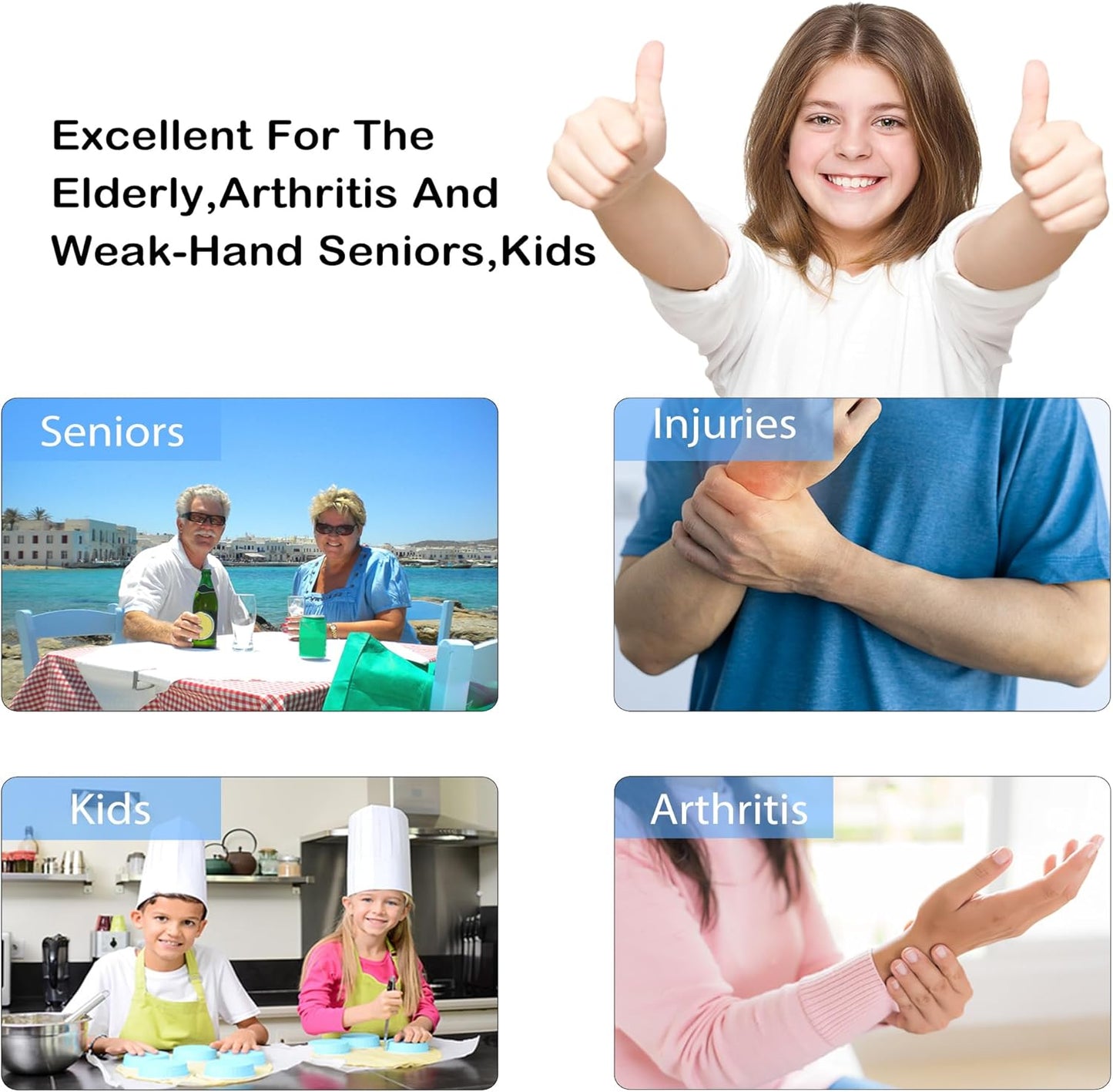 Jar Opener for Weak Hands, Seniors with Arthritis, 5 in 1 Multi Function Bottle Opener Lid Opener For Arthritic Hands