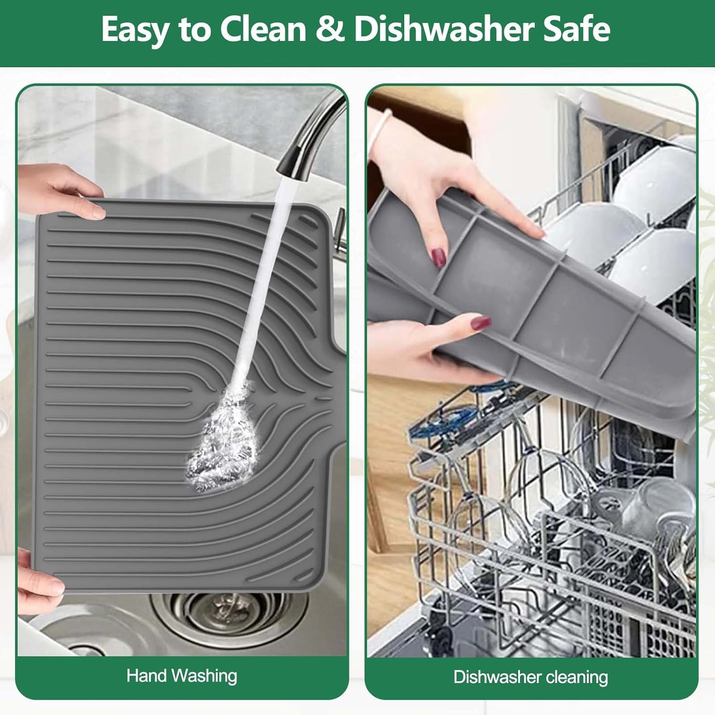 GUUKIN Silicone Dish Drying Mat,17.7" x 11.8 " Drying Matt Kitchen Counter, Non-Slip Drying Pad, Easy Clean Pad for Countertop Protection, Multi-Functional Use, Not applicable Bumps up sink (Grey)