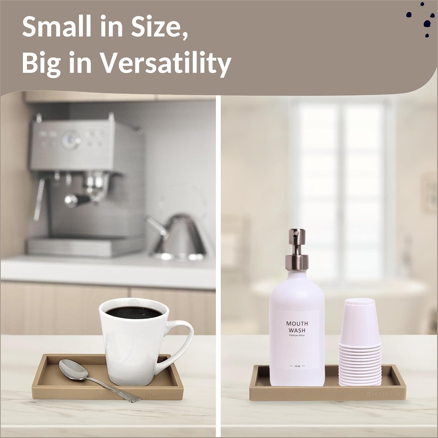 Countertop and Vanity Tray - Small 7.7” Silicone Tray for Soap Dispenser Bottles, Bathroom Trays, Kitchen Sink Trays, Sink Caddy Kitchen Sinks Organizer, Soap Dish & Sponge Holder Mat