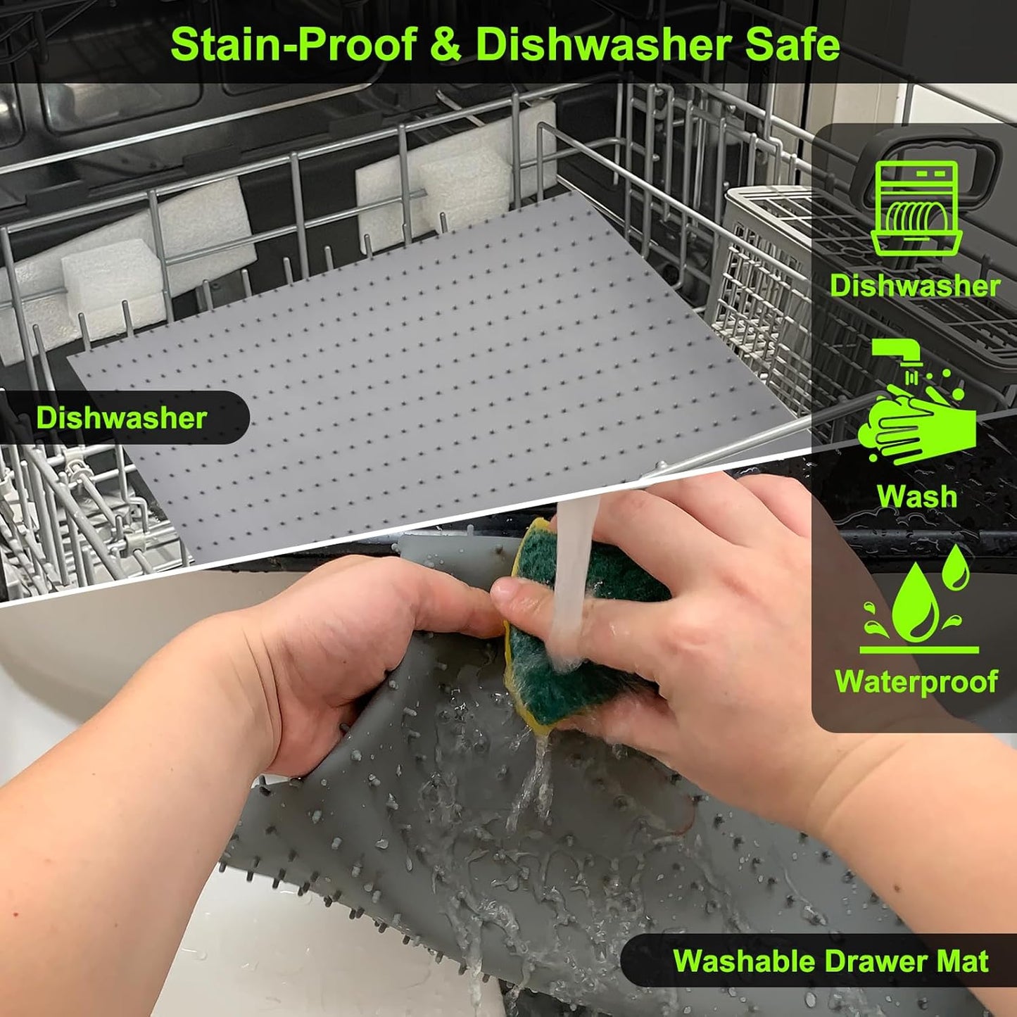 Gosmol Spice Drawer Organizer insert, Adjustable & Non-Slip Silicone Spice Drawer Liner for Seasoning Jars and Spice Bottles, Set of 2-Grey