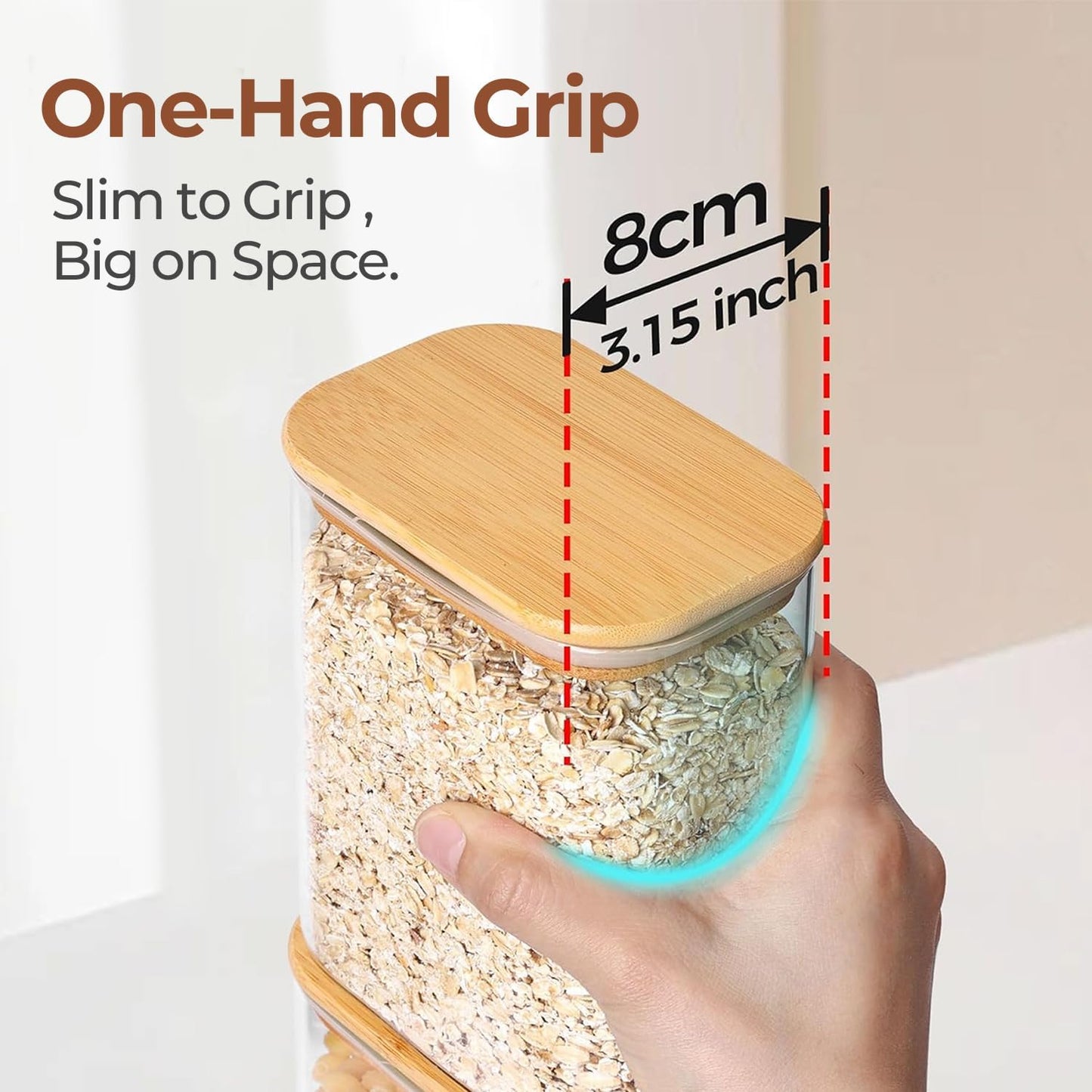 ComSaf 2 Qt Rectangle Glass Storage Containers with Lids, Glass Jars with Bamboo Lids, Clear Food Jar, Square Canister Set of 3, Pantry Organizers and Storage for Flour Pasta Coffee Bean