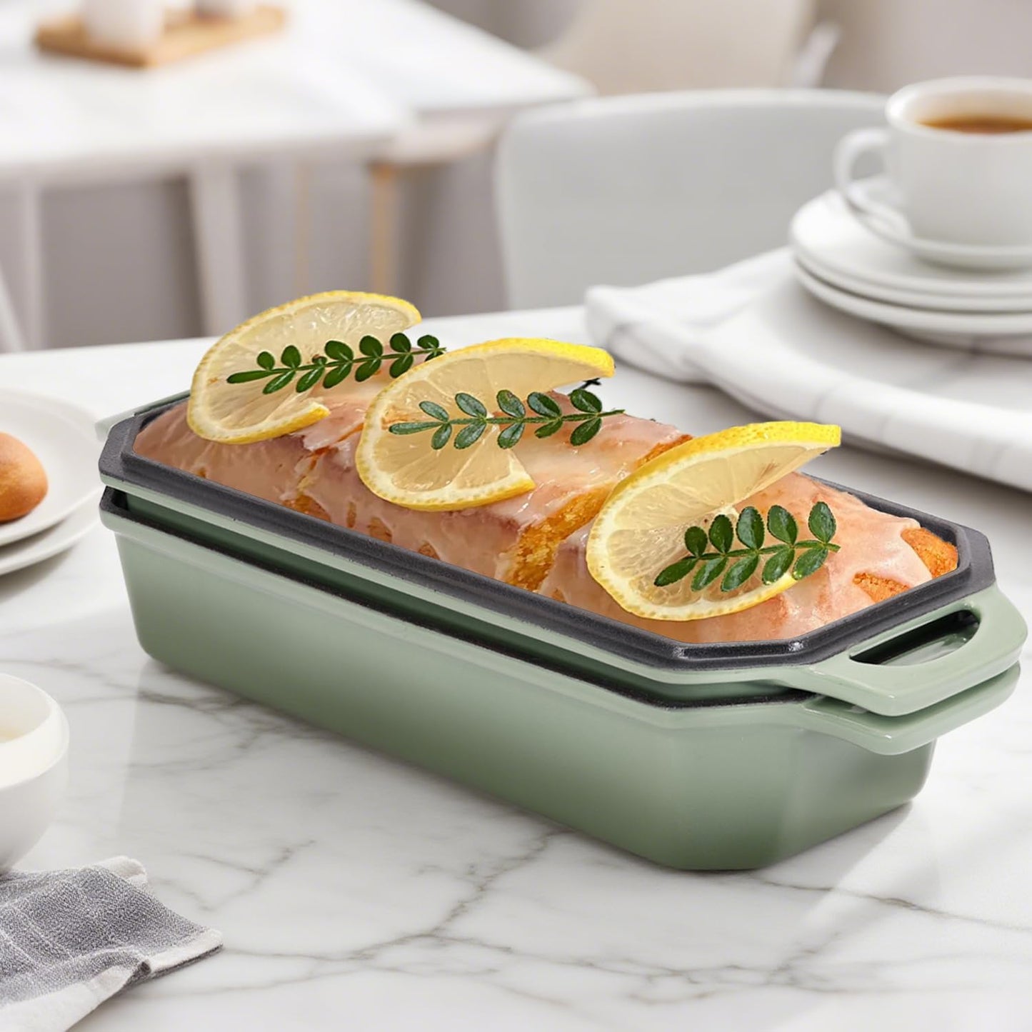 Bread Pan Cast Iron Loaf Pan with Lid Bread Loaf Pan 13x5 Inch Enameled Cast Iron Sourdough Bread Pan,AquaGreen