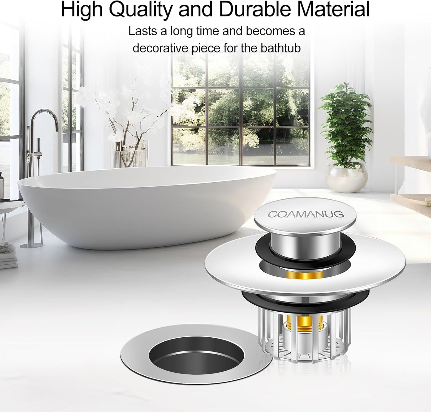 Bathtub Stopper | Shower Drain Hair Catcher, Pop-up Tub Stopper with Strainer | Pop-up bathtub drain plug | Drai Protector for 1-1/2 to 1-3/4" Bath Drain Hole