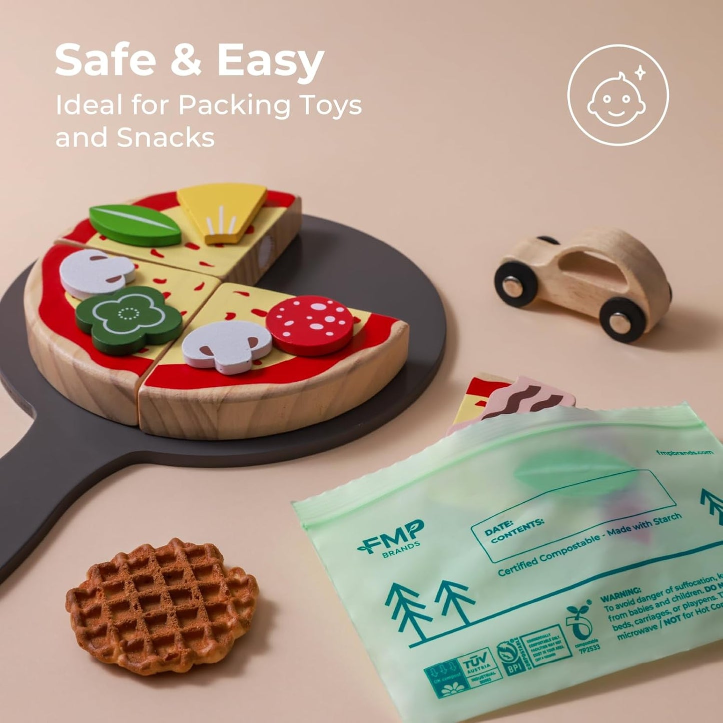 Fit Meal Prep 50 Pack 100% Compostable Snack Bags, 6.5 x 4.1" Resealable Food Storage Bags Snack Size, Plant-Based Freezer Bags for Food, ASTM D6400, US BPI & EU OK Compost Certified