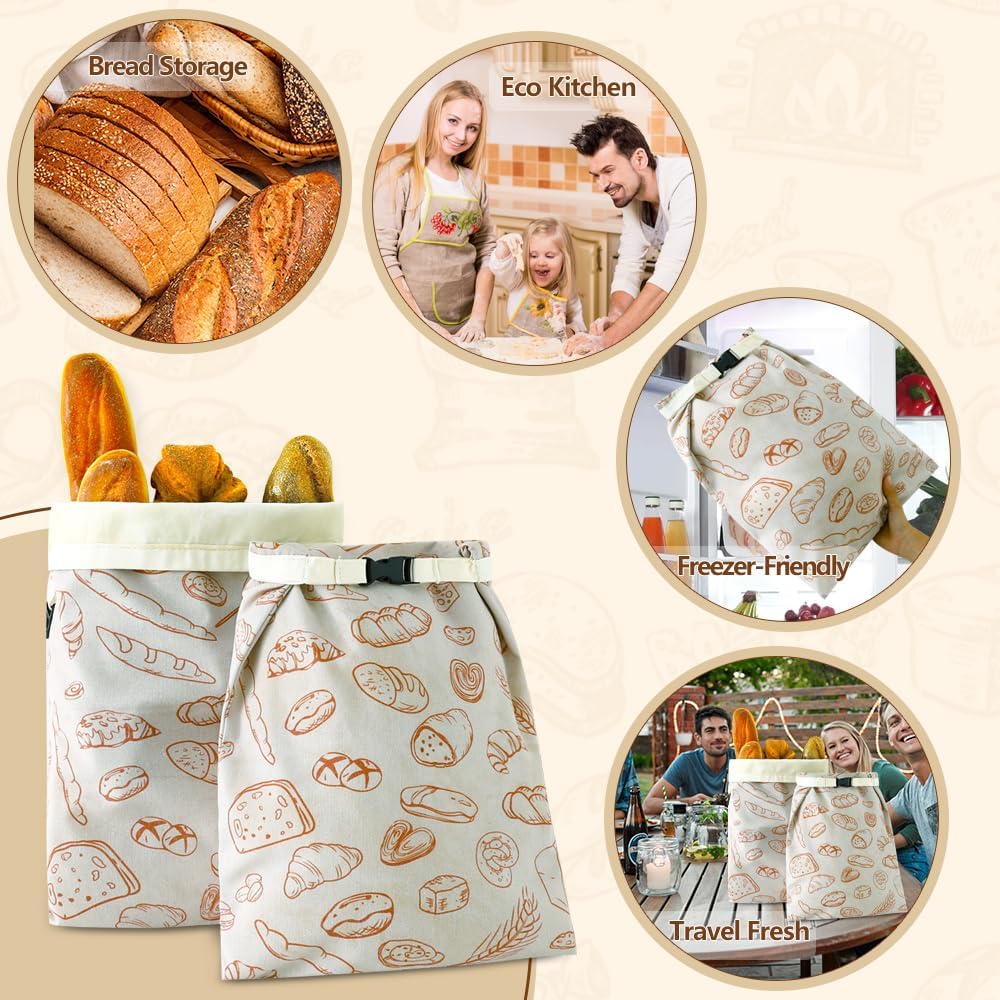 Bread Bags for Homemade bread,2 Pack Sourdough Bread Bags,Beeswax Bread Bags for Bourdough,Reusable Bread Storage
