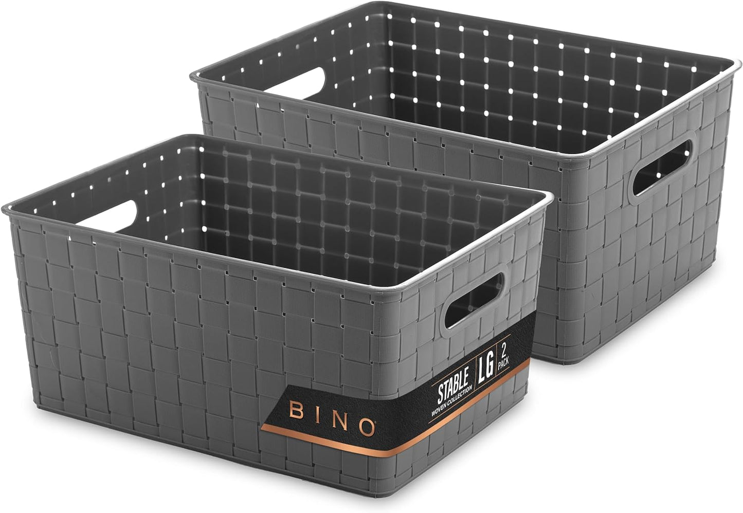 BINO | Plastic Storage Baskets Large - Grey | THE STABLE COLLECTION | Multi-Use Storage | Rectangular Cabinet Organizer | Baskets For Organizing with Handles | Home Office Organization and Storage
