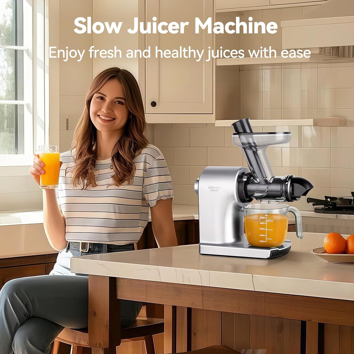 Juicer Machines,ORMEO HOME Cold Press Juicer with 3.60"Large Feed Chute For Vegetable and Fruit,Slow Masticating Juicers Easy to Clean,Quiet Motor,BPA-Free,High Juice Yield(Updated)